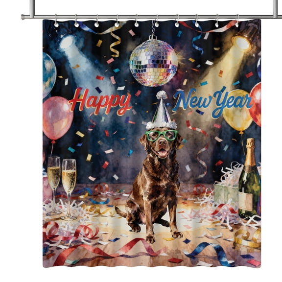 Happy New Year Chesapeake Bay Retriever Chills on Year-End Party Shower Curtain Chessie Dog Lover Waterproof Bathroom Bathtub Curtain - 12023