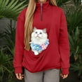 thumbnail image 2 of Gyujnb Quarter Zip Fleece Pullover with Kangaroo Pocket, Hoodless Soft Lounge Sweater for Pet Carrying Sling, Comfortable Casual Womens Top,Size:3XL, 2 of 9