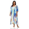 Ellen Tracy Women's Plus Size Palm Leaf Caftan Teal Print 1X