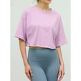 thumbnail image 2 of CIYCuIT Women's Workout Crop T-shirt Short Sleeve Solid Color Show Navel Shirt Ladies Casual Loose Crew Neck Pullover Tops for Yoga Sport Streetwear, 2 of 8