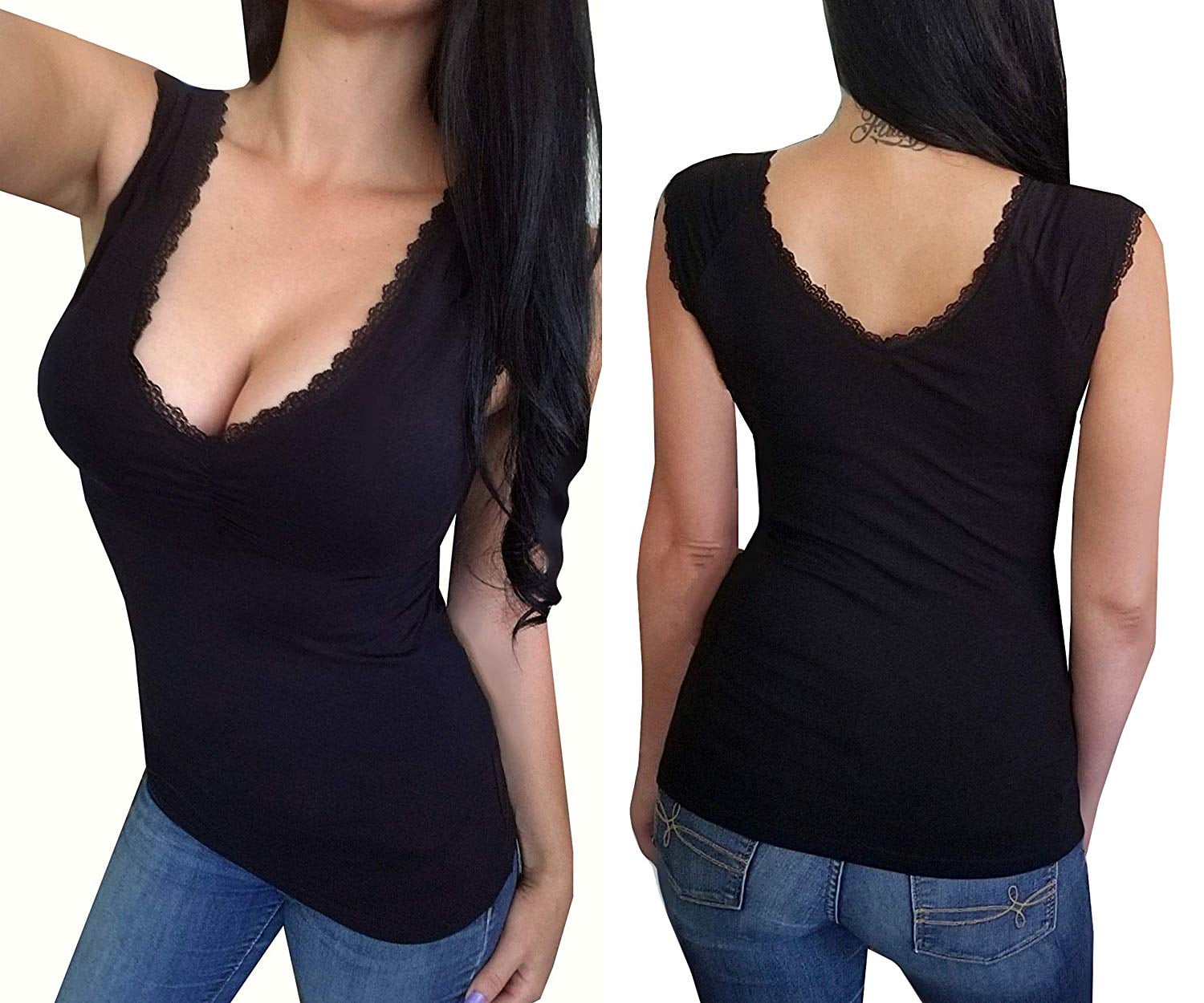 Kaylee_xo - Kaylee_xo Sexy Women's Sleeveless Low-Cut Deep V Neck Lace Detail Open Back Summer 