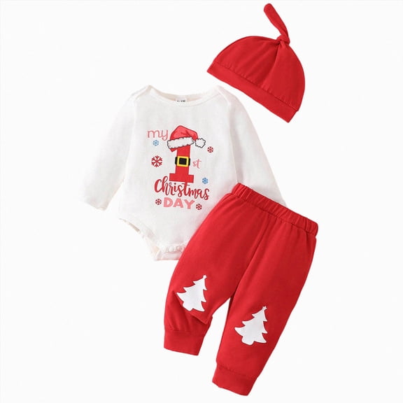 NOLDARES Baby Girl Newborn Outfits 3Pcs Long Sleeve Romper Pants Headband Set Fall Winter Adorable Clothes 0-24 Months,Red,12-18 M