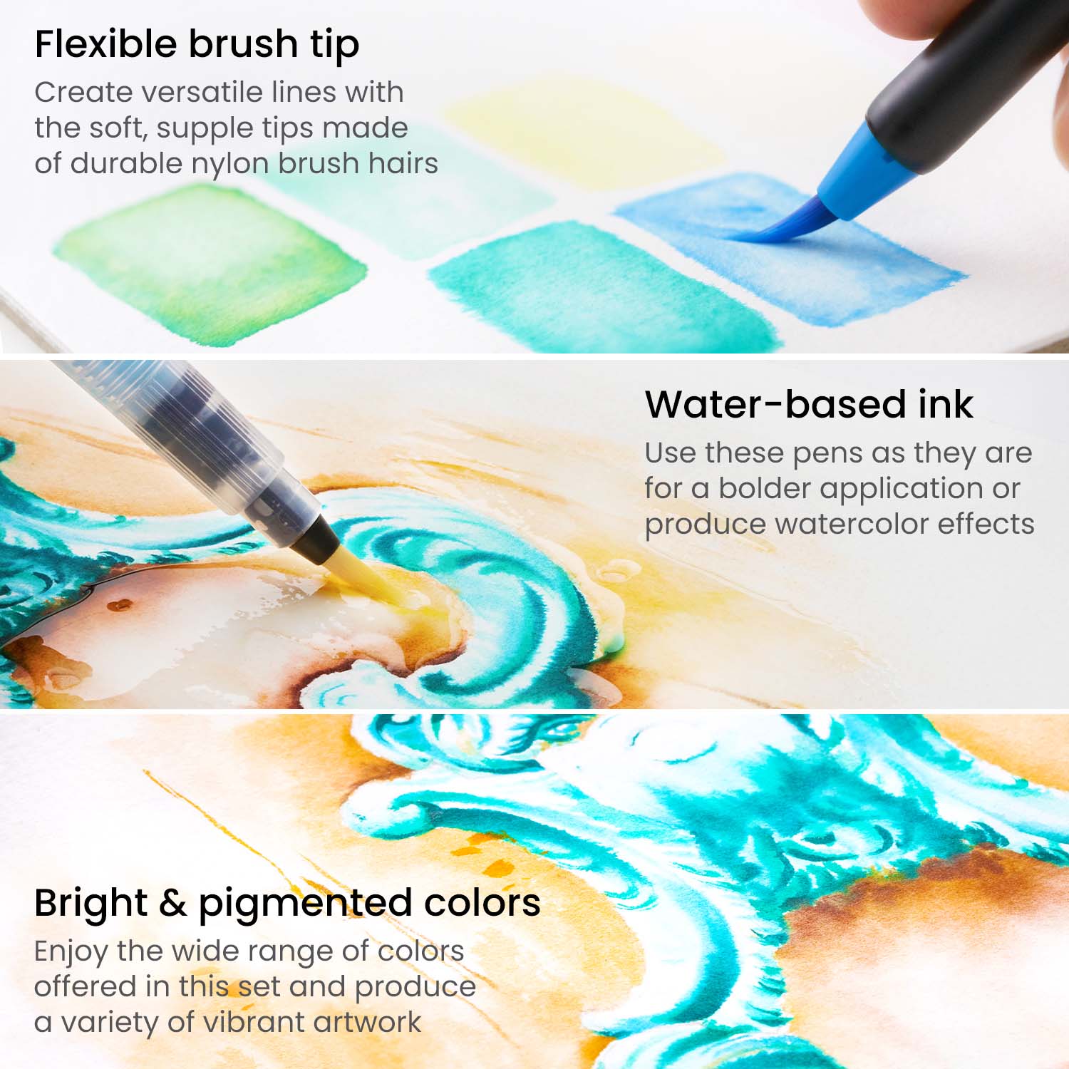 Arteza Blendable Ink Real Brush Tip Artist Brush Pens Set, Assorted Colors,  Non-Toxic 48 Pack