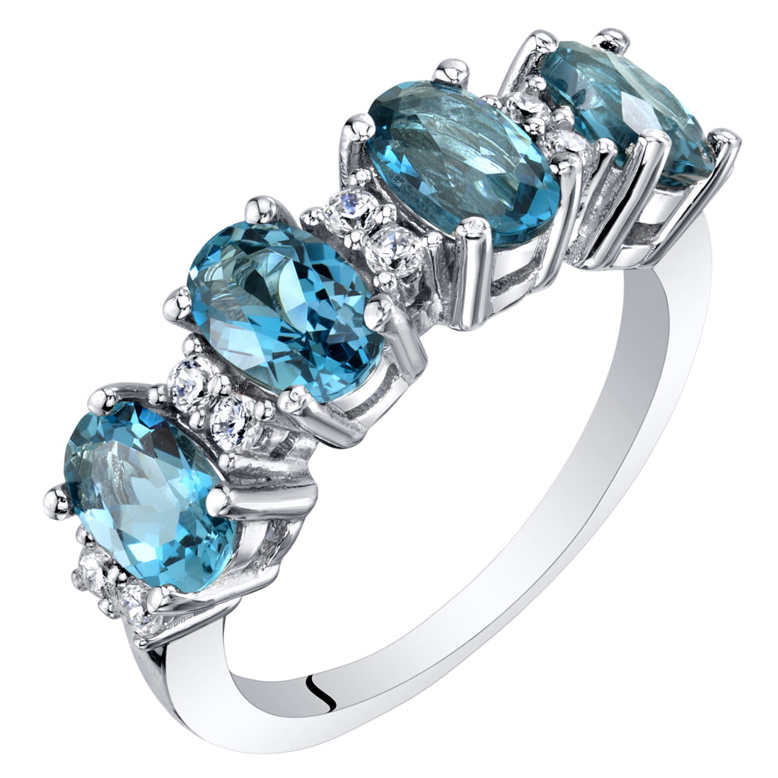 Ice Gems Sterling Silver Genuine London Blue Topaz and Blue Topaz Oval-Cut Cluster Ring