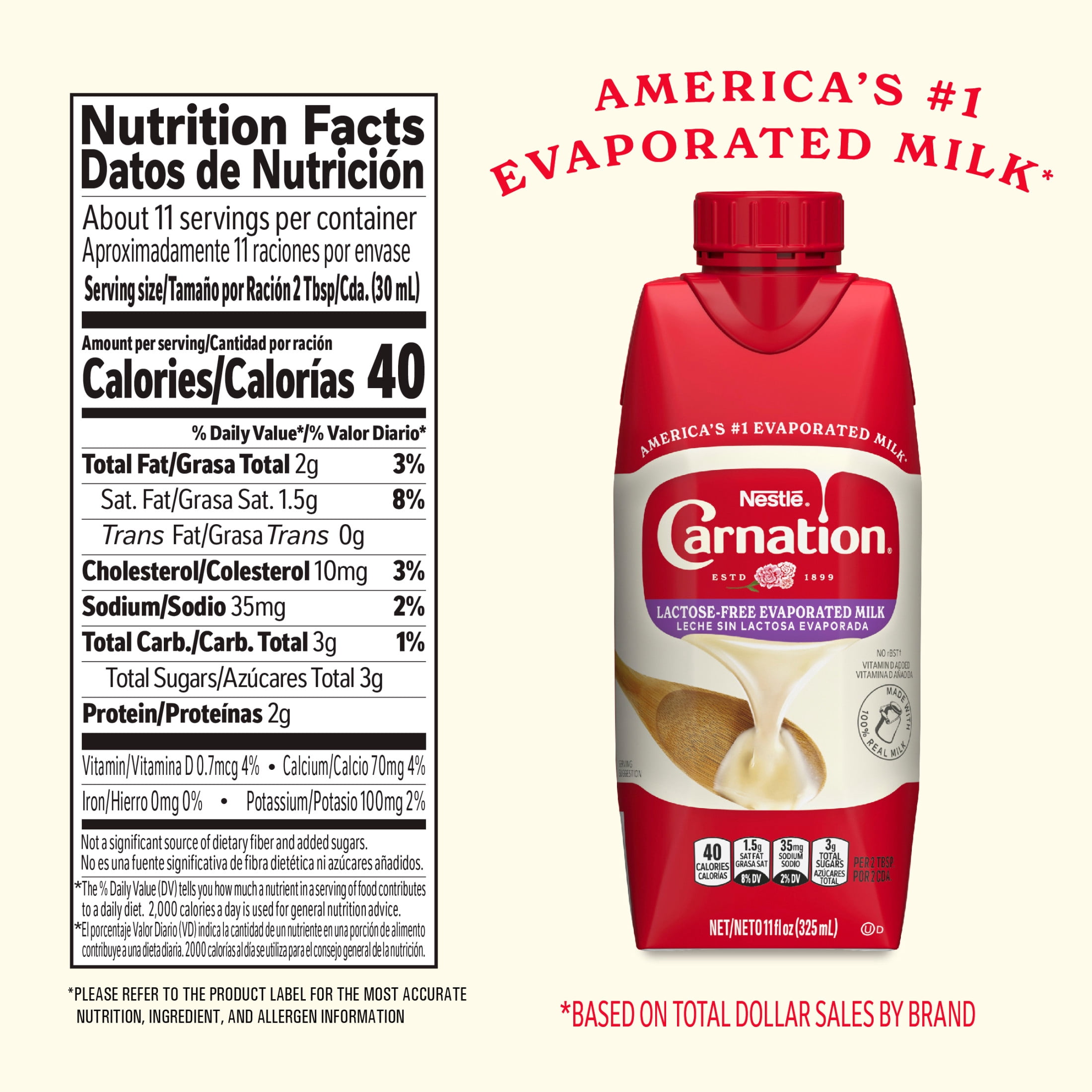 Nestle Carnation Lactose-Free Evaporated Milk, Vitamin D Added, Shelf Milk, 11 fl oz  Carton