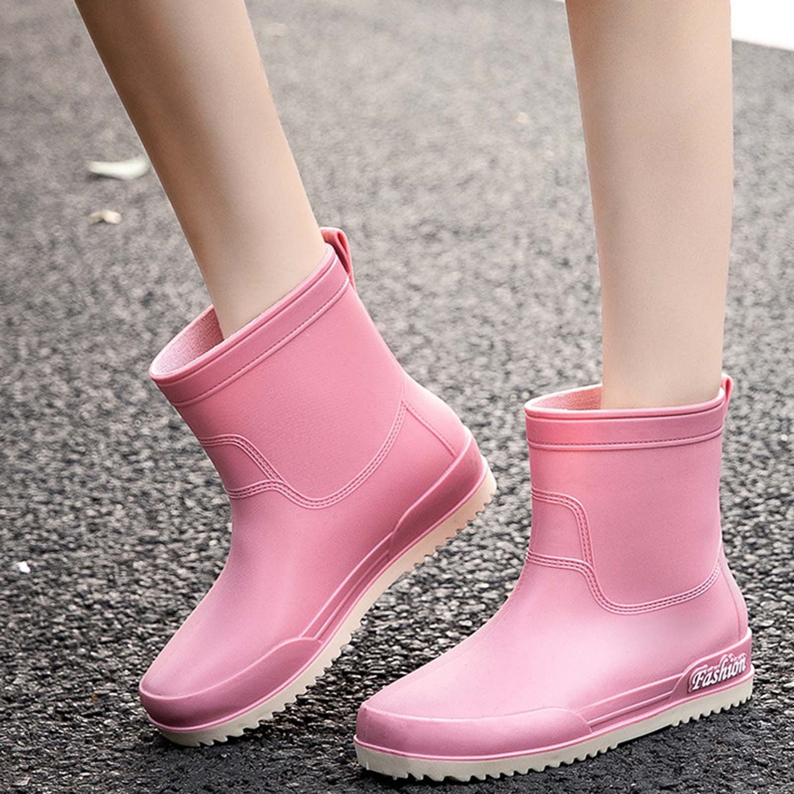 Tawop Slip On Shoes Women Water Shoes Slip Resistant Waterproof Boots Buckle Rain Shoes Pink Size 7