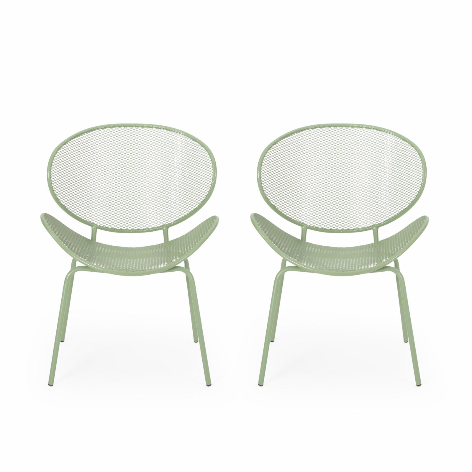 Donya Outdoor Metal Mesh Shell Chairs Set of 2 Matte Green