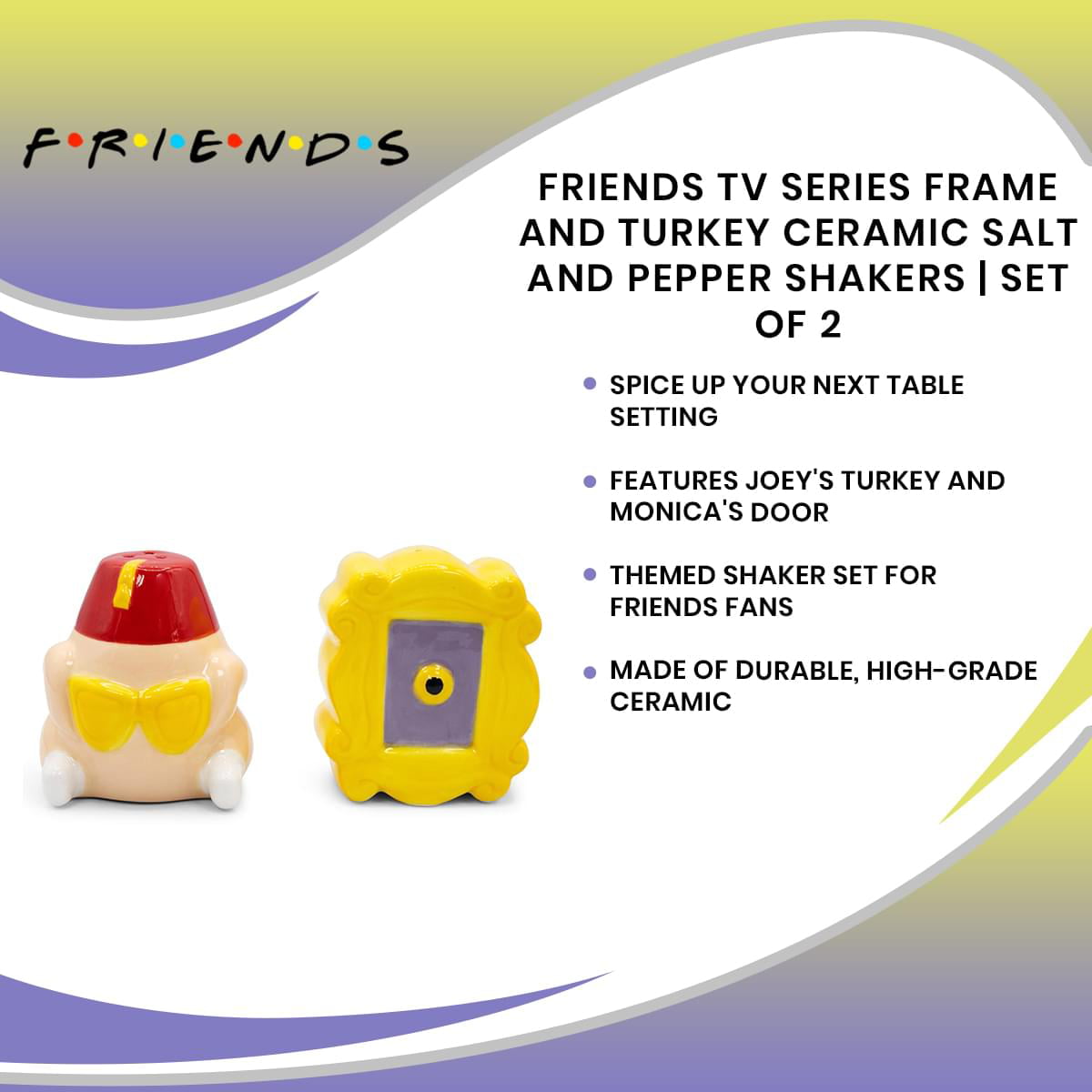 Friends TV Series Frame and Turkey Ceramic Salt and Pepper Shakers | Set of  2