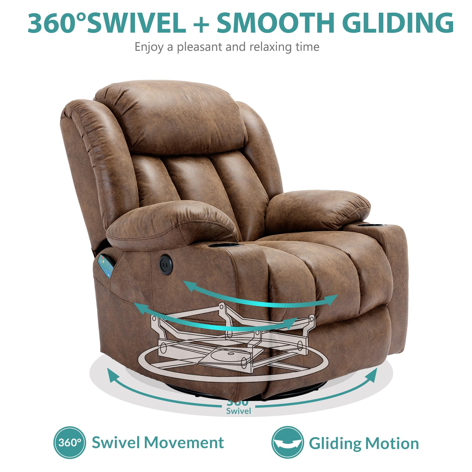 Meetwarm Vibrating Massage Swivel Chair, Glider With Heat, 360° Swivel 