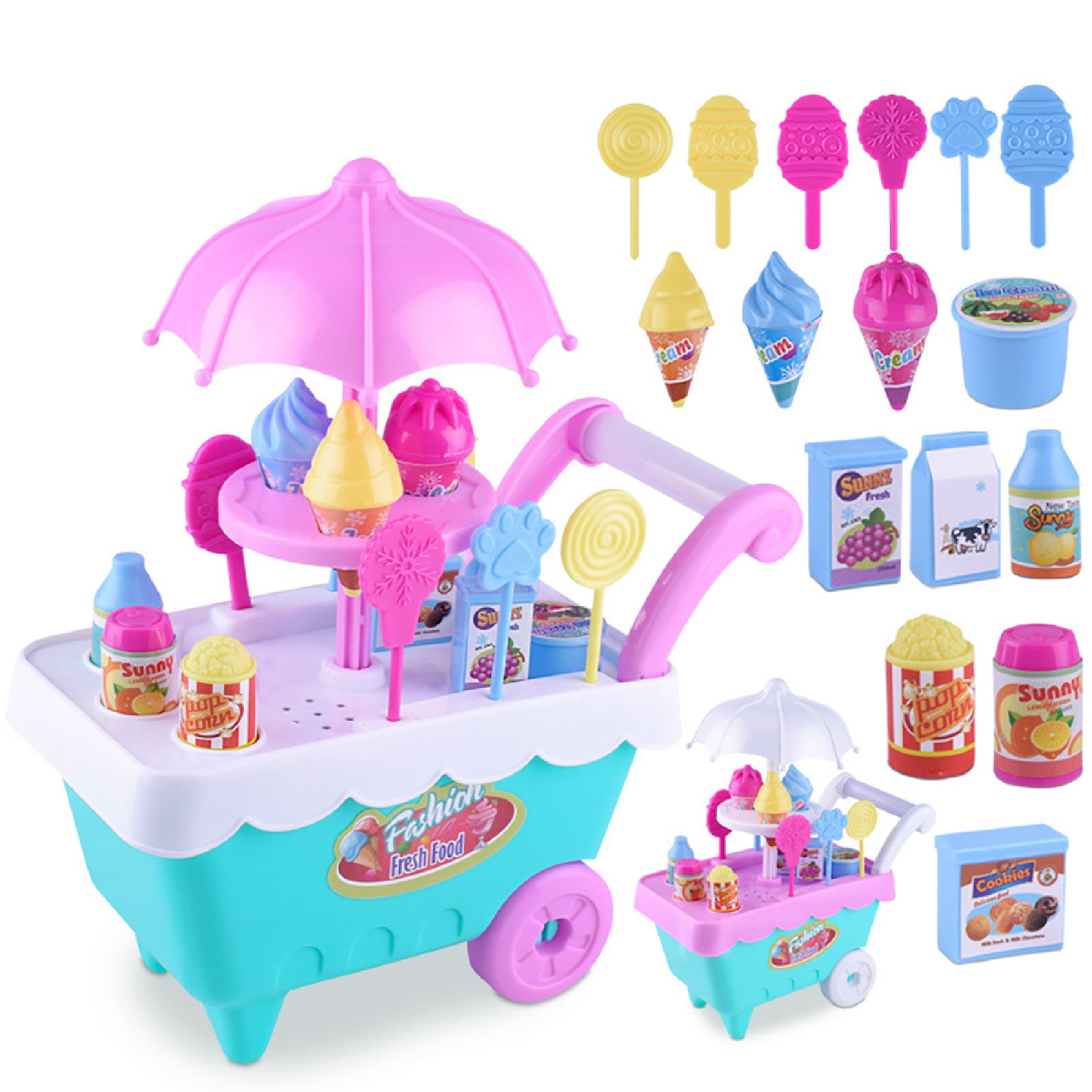 Costway Kid's Ice Cream Cart Food Trunk Play Toy Set with Display