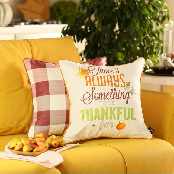 Decorative Fall Thanksgiving Throw Pillow Plaid & Quote Set of 2
