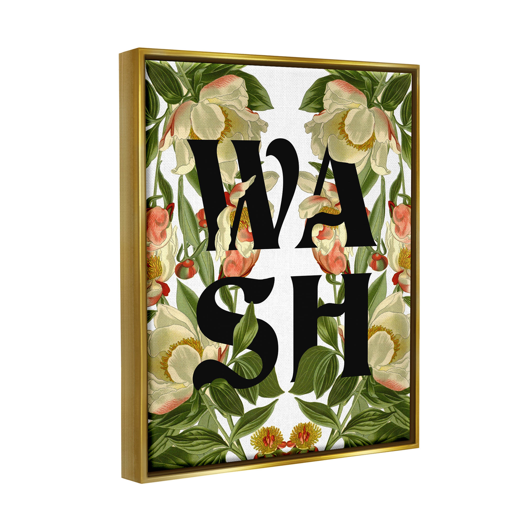 Wash Flower Blossom Bath Sign Botanical & Floral Graphic Art Metallic Gold Framed Art Print Wall Art