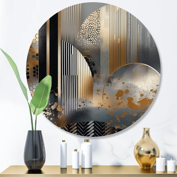 Designart "Abstract Marble Shapes and Lines IV" Abstract Marble Metal Round Wall Art