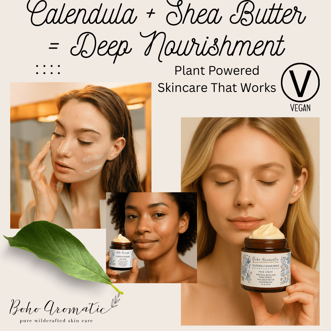 Boho Calendula Face Cream - Hydrating Moisturizer for Dry Skin, Vegan & Organic, 1.7 fl oz Glass Jar
