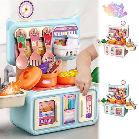 Mini Kids Pretend Kitchen Playset with Sink Simulation Cookware Vegetables and Kitchen Utensils Kitchen Pretend Play House Toys Chef Role Play Toy for Kids Ages 3 and Up