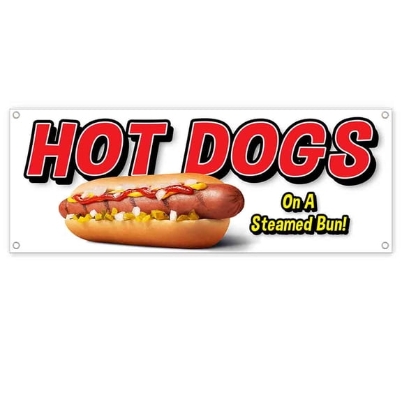 Hot Dogs On A Steamed Bun 13 oz Vinyl Banner With Metal Grommets