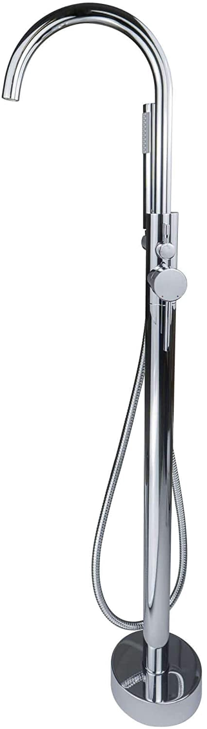 Fine Fixtures Freestanding Bathtub Faucet Tub Filler - Polished Chrome Floor Mount Bathroom Faucets Single Handle with Hand Shower.