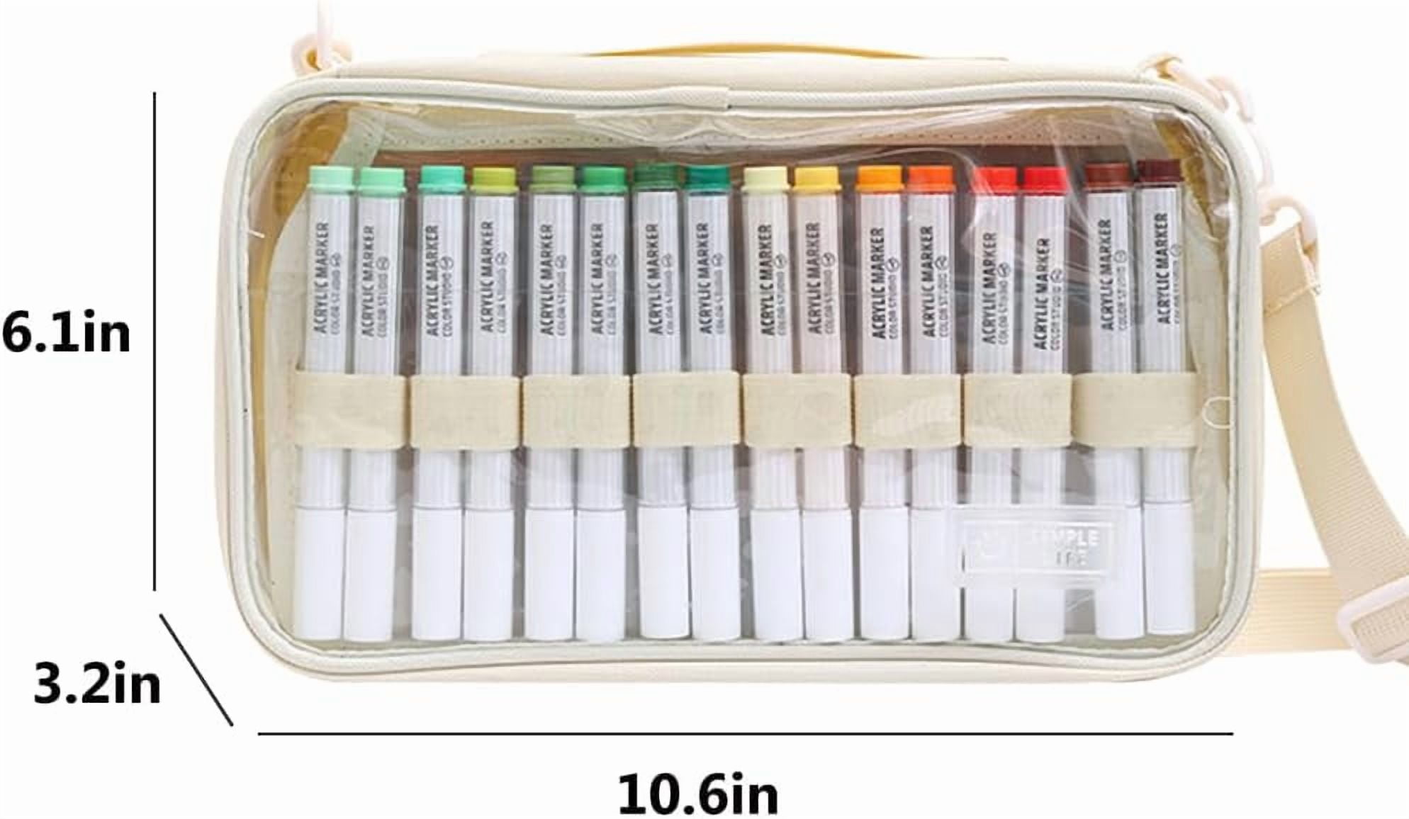 ABPETE  Marker Organizer Case for 64 paint markers, Marker Carrying Bag with Handle, Waterproof Pen Pouch Bag for Travel,Off White(Excluding Marker)