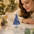 thumbnail image 4 of Tabletop Christmas Tree, Glass Mini Christmas Tree Figurine for Desk Bookshelf Mantel and Holiday Table, Blue, 2.56 x 1.57 x 1.57 in, 4 of 6