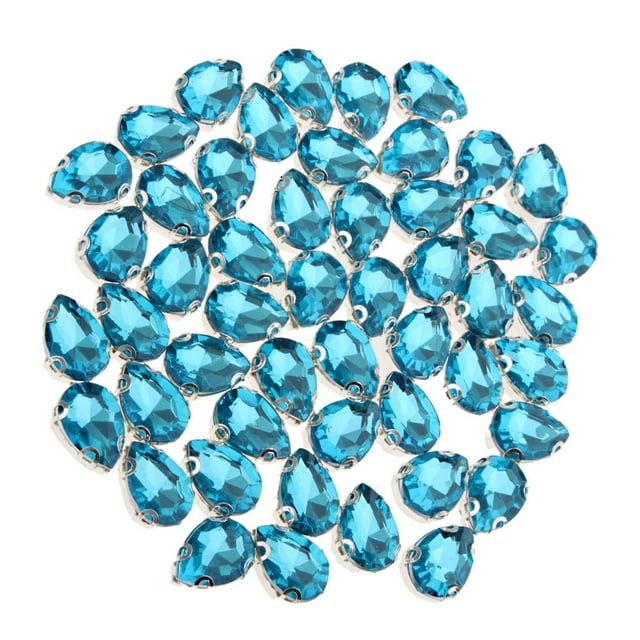 KLKCMS 50 Pieces Crystal Rhinestones Flatback Beads Ornaments Sewing on Clothing Azure