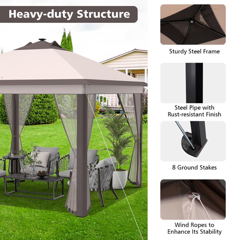 Aimee Lii 11 x 11 Feet Portable Outdoor Patio Folding Gazebo with Led Lights, Backyard Canopy Gazebo, Beige Aimee Lii 11 x 11 Feet Portable Outdoor Patio Folding Gazebo with Led Lights, Backyard Canopy Gazebo, Beige