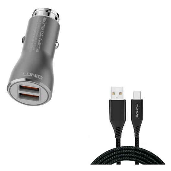 36W Fast Car Charger w Type-C 10ft USB Cable for OnePlus 9, Nord N200 5G/N100/N10 5G, Pro Phone - 2-Port USB Type-C Cable Power, Charger Cord Power J5N for OnePlus 9, Nord N200 5G/N100/N10 5G, Pro