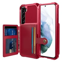 Samsung Galaxy S21 Wallet Case, Dteck Heavy Duty Hard Silicone Shockproof Case Magnetic Flip Leather Card Holder Protective Cover For Samsung Galaxy S21 6.2 inch, Red