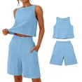 thumbnail image 4 of 2 Piece Sets for Women,Two Piece Sets For Women Summer Sleeveless Tank Tops and Wide Leg Shorts Linen Set Casual Beach Outfits, 4 of 6