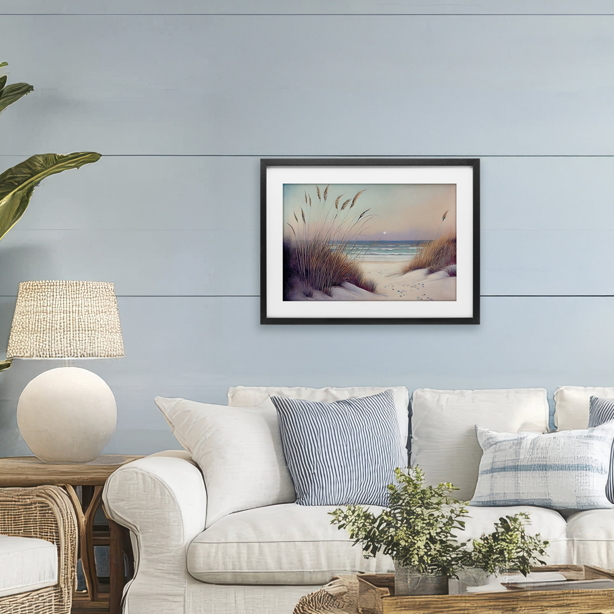 Euphoria Beach Dunes View Black Framed Print Under Glass, design by Sasha