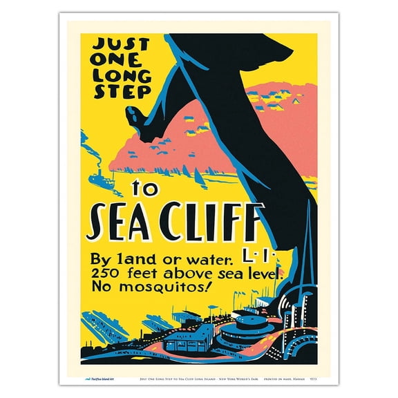 Just One Long Step to Sea Cliff Long Island - New York World's Fair - WPA Federal Art Project - Vintage Travel Poster c.1939 - Master Art Print (Unframed) 9in x 12in