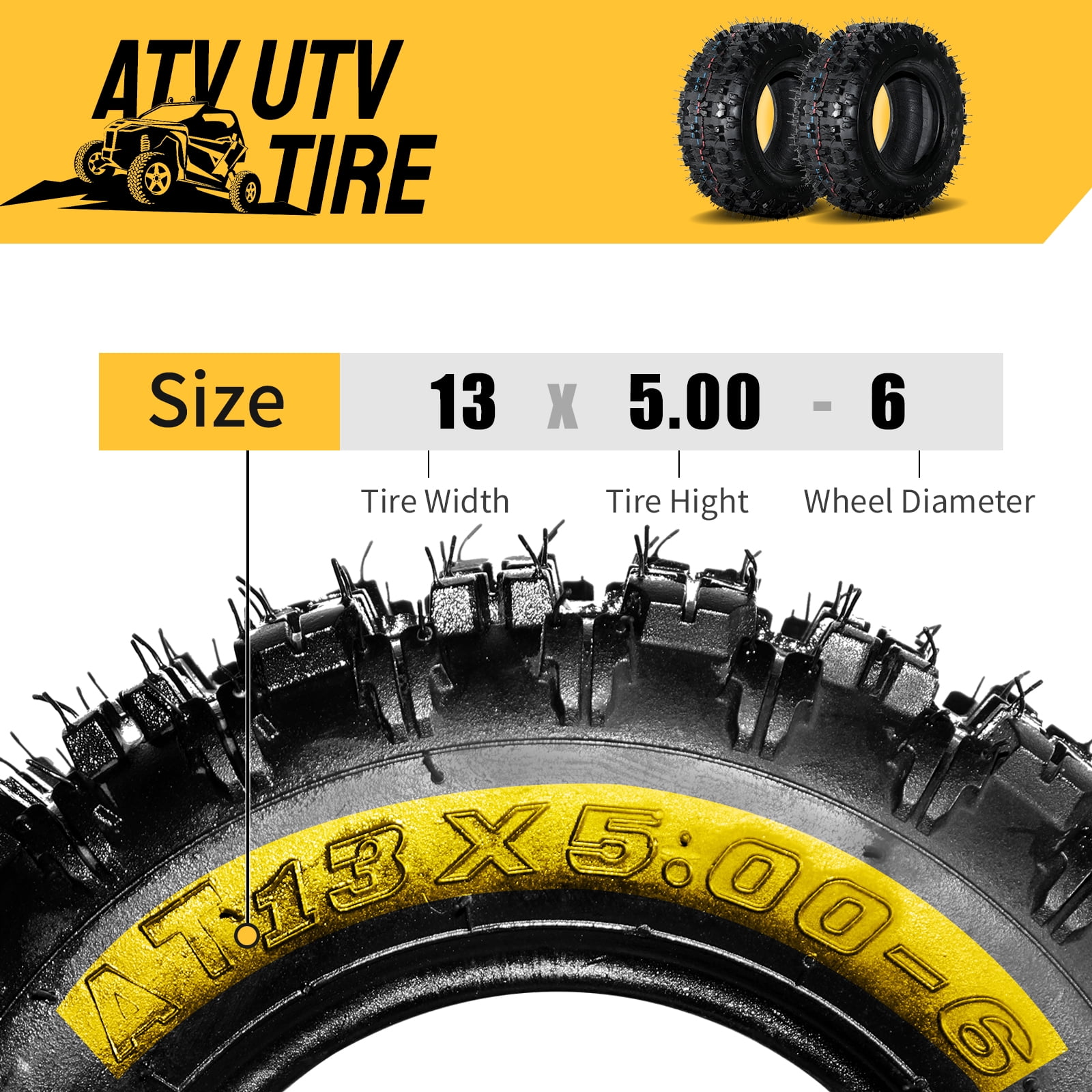 Ktaxon 13x5.00-6 Go Kart & ATV Tires Set of 2, Tubeless All-Terrain Tires for Quad and Small ATV