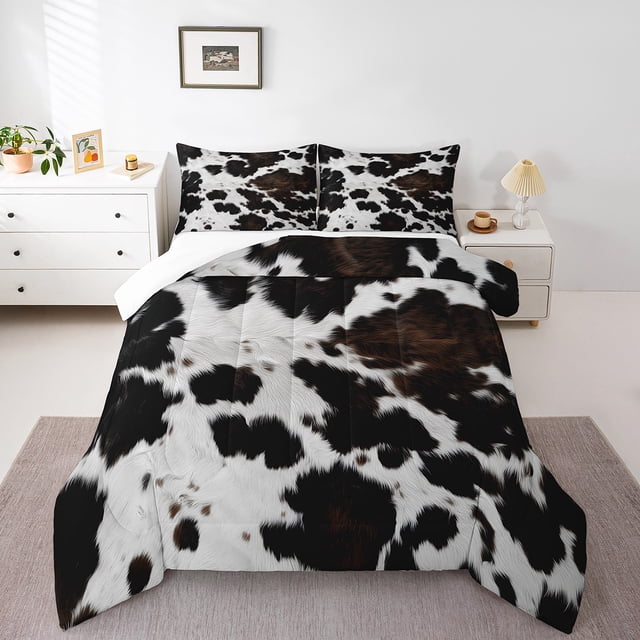 Erosebridal Cow Print Bedding King Comforter Set,Farmhouse Animal Bedding Sets King with Comforter,Breathable Comforter Sets King Size,Abstract Decor