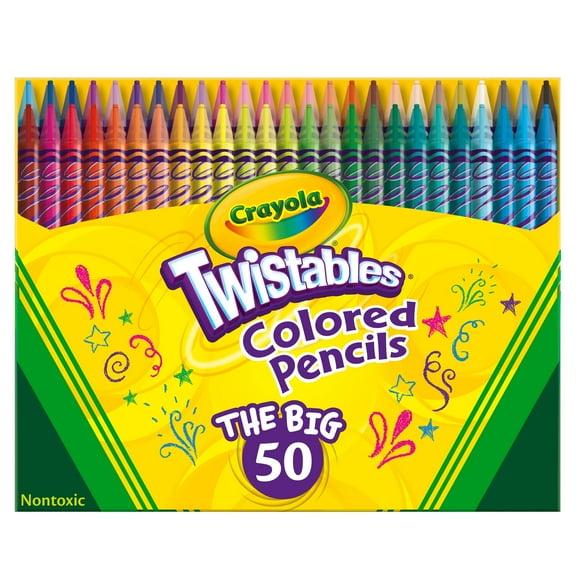 Crayola Twistables Colored Pencil Set (50ct), Kids Art Supplies, Basket Stuffers, Gifts for Kids 3 