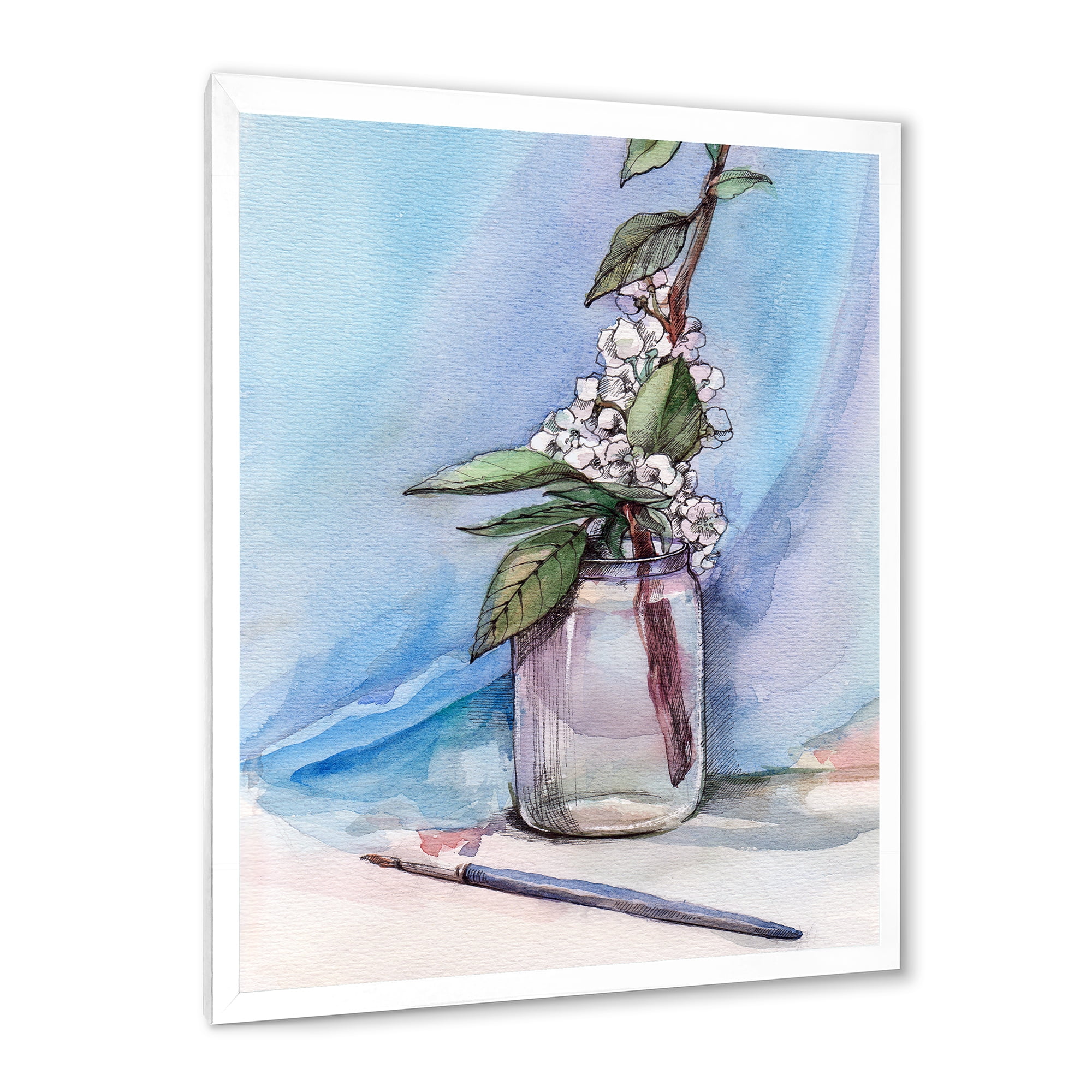 Designart 'Cherry Blossom Flowers In Glass Jar' Farmhouse Framed Art Print