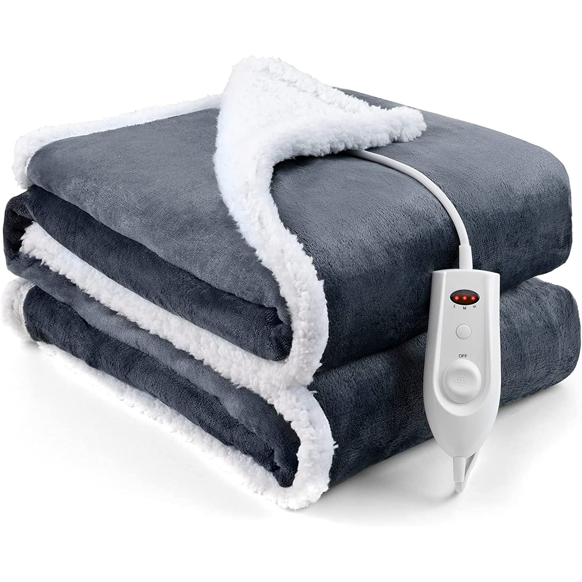 Heated Blanket Electric Blanket 50" X 60" Fluffy Sherpa Flannel Heated Throw Blanket, Full Size