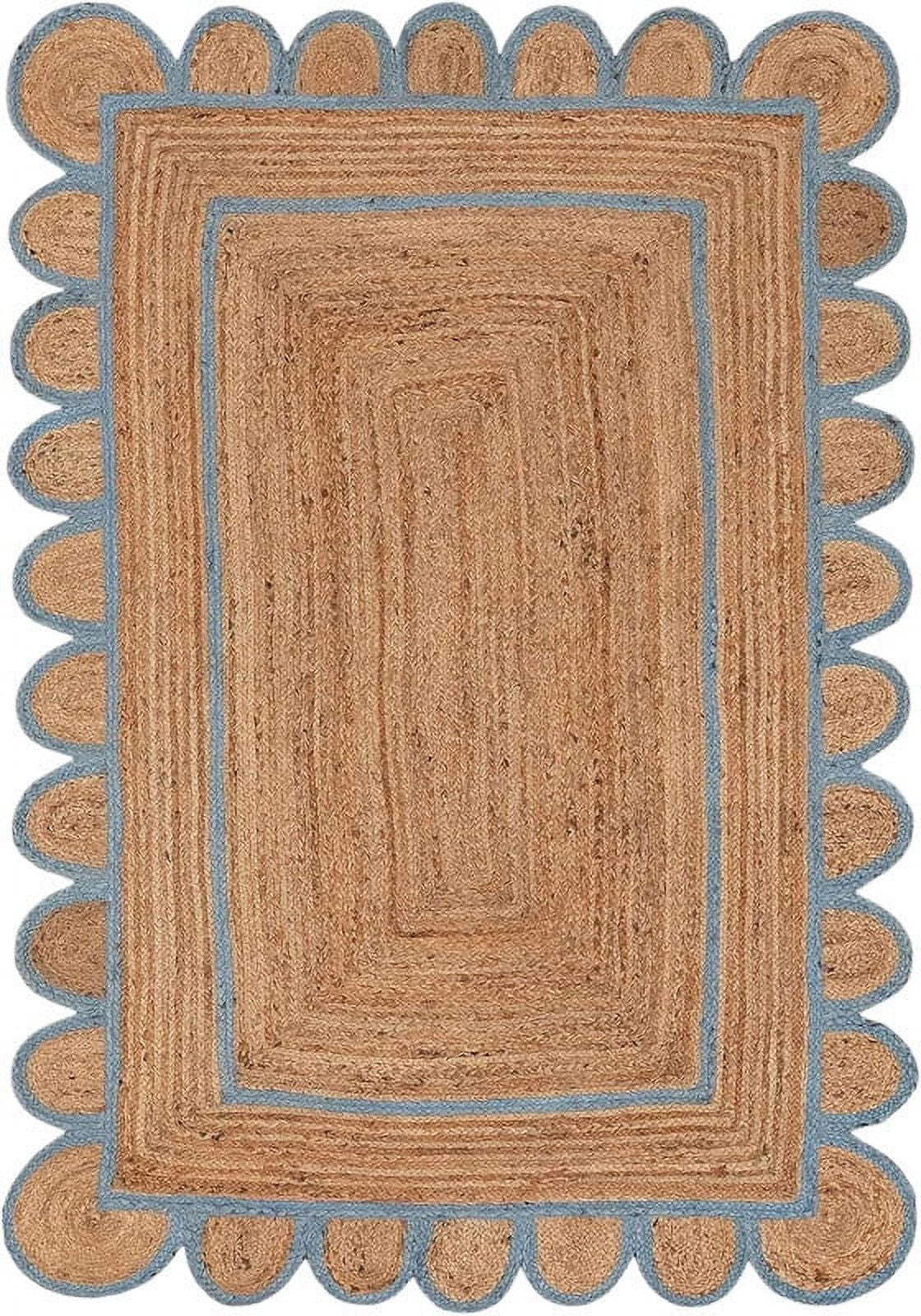 KLAVATE Natural Jute Hand Braided Scalloped Farmhouse Area Rug