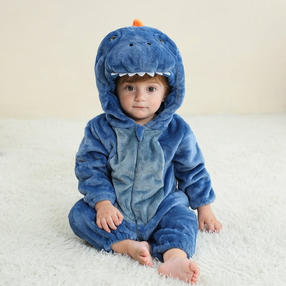Hicidod Baby Rompers for Girls Boys Full Zipper Cute Dinosaur One-Piece Outfits Soft Fleece Romper Jumpsuits with Hood