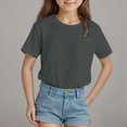 thumbnail image 2 of kpoplk Girls Graphic Tees Short Sleeve Girls Shirts Cute Tops Crew Neck Casual Basic Summer T-Shirt for Kids Teen 4-15 Years(Dark Gray,13-14 Y), 2 of 4