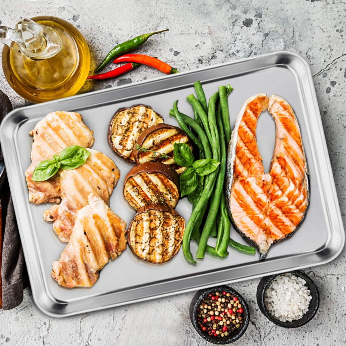 16 In Stainless Steel Baking Sheet, Joyfair Commercial Cookie Sheet for  Oven, Large Baking Pan Tray for Bacon, Steak, Salmon, Heavy Duty &  Non-toxic