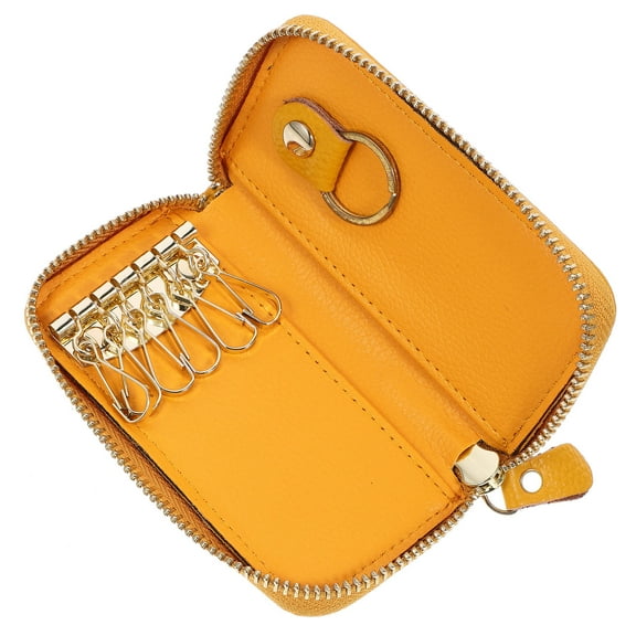 FOLOYORI 1Set Large Capacity Bright Yellow Car Key Pouches Cowhide Leather for Women Quick Access