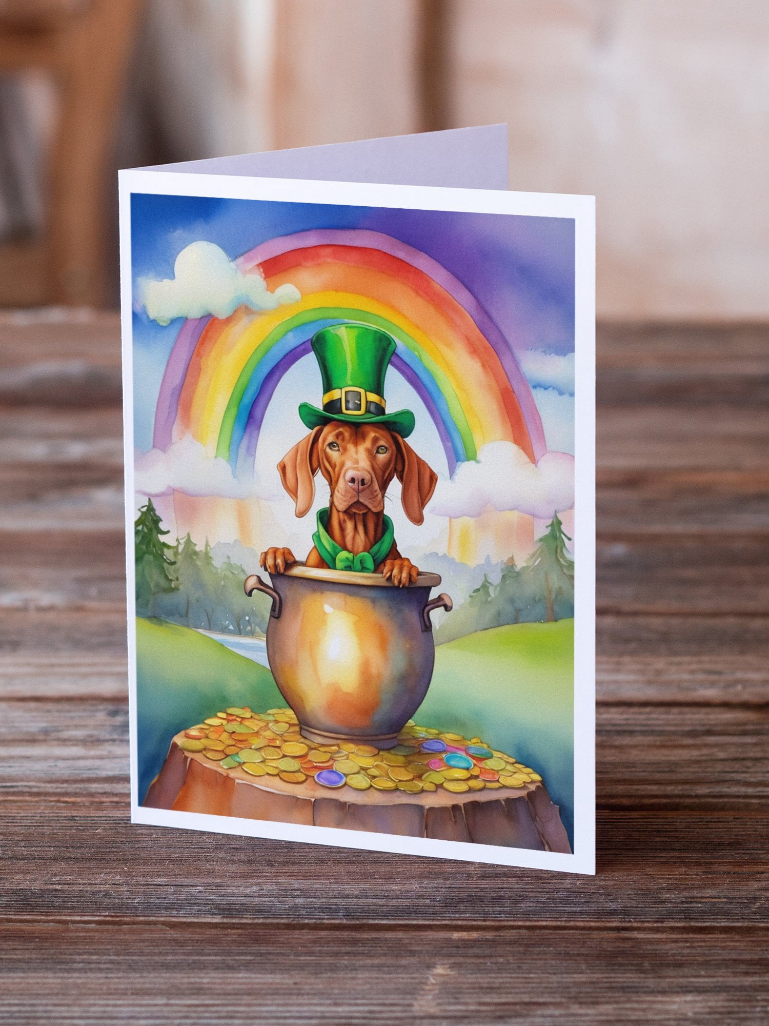 Vizsla St Patrick's Day Greeting Cards Pack of 8 7 in x 5 in