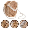thumbnail image 3 of 1pc Pearl Strap Strap Cross Body Bag Bolsa de hombro de paja redonda (caqui), 3 of 5