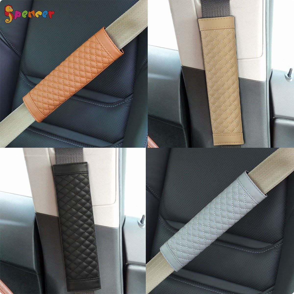 2pcs PU Leather Car Seat Belt Strap Soft Safety Shoulder Cushion Pads Covers 