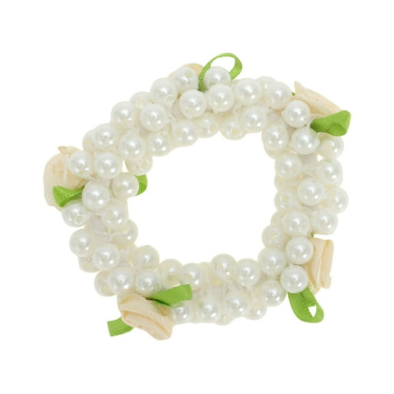 Unique Bargains 1 Pc Cute Rose Pearl Hair Elastic Band Beige