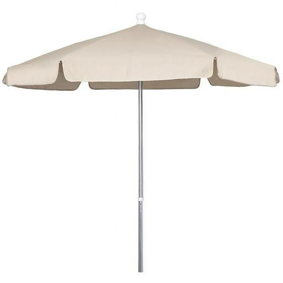 7.5 ft. Hex Garden Umbrella 6 Rib Push Up Bright Aluminum with Beige Vinyl Coated Weave Canopy