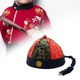 thumbnail image 2 of Sombrero de príncipe heredero, sombrero de emperador Qing, sombrero Oriental chino de satén, sombrero de propietario para fotografía, Fiesta Temática, Negro Rojo 56cm, 2 of 8