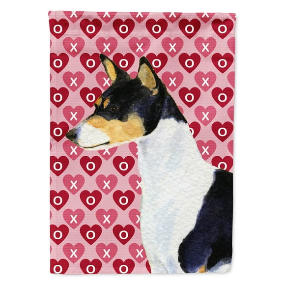 Carolines Treasures SS4514-FLAG-PARENT Basenji Hearts Love and Valentines Day Portrait Flag  multicolor
