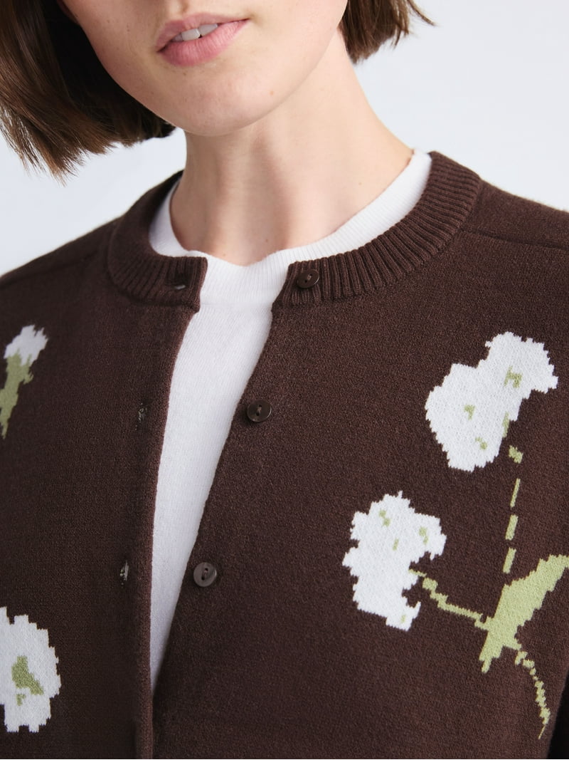 トップス TTTmsw Flower Jacquard Knit Cardigan Free Assembly Women's and Women's Plus Floral Jacquard