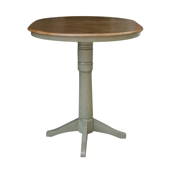36" Round Top Pedestal Table With 12" Leaf - Bar Height - Distressed Hickory/Stone
