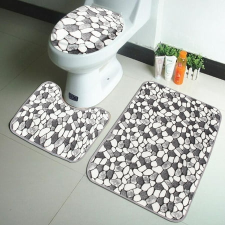 Cover Door Lid - 3Pcs Bathroom Set Pedestal Rug + Lid Toilet Cover + Bath Mat Carpet Doormat Home Decor Christmas Gift